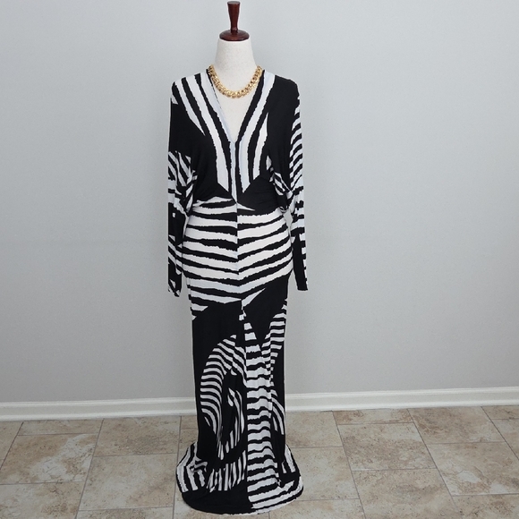 Sexy Diva Black and White Striped Maxi Dress Size M - Picture 2 of 6
